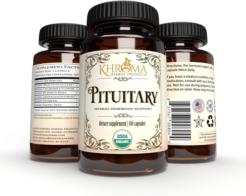 Organik Pituitary Blend - 60 Vegan Capsules in a Glass Şişe - maksimum Pituitary Support - by Khroma Herbs