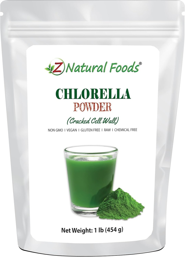 Z Doğal Gıdalar Chlorella Toz, Cracked Cell Wall Plant Protein, Blue Green Algae Superfood Toz, Parlaklar için Mükemmel, İçecekler, Raw, Non GMO, Gluten Free, Vegan, 1 lb