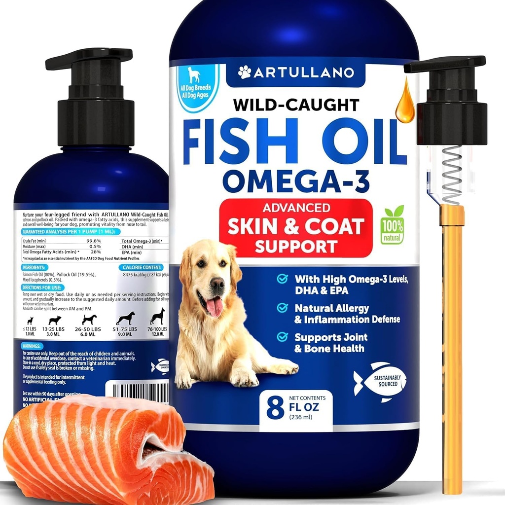 Omega 3 Köpekler için Balık Yağı - Salmon Oil'den Daha İyi - Alerji Yardımı için Cilt ve Ön Savunma Sıvı Supplement - Shedding, Mobility, Itching, Ortak & Bone Health Support - 8 FL OZ