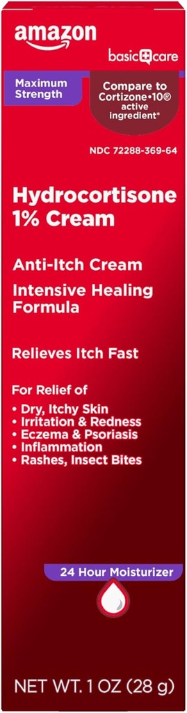 Basic Care Μέγιστη δύναμη Anti-Itch Cream, Hydrocortisone 1 Ποσοστό Εντατικής Θεραπείας Φόρμουλα, Itch Relief Για Bug Bites, Eczema, Psoriasis, Δηλητήριο κισσό, Oak και Sumac, 1 ουγγιά (Pack of 1)