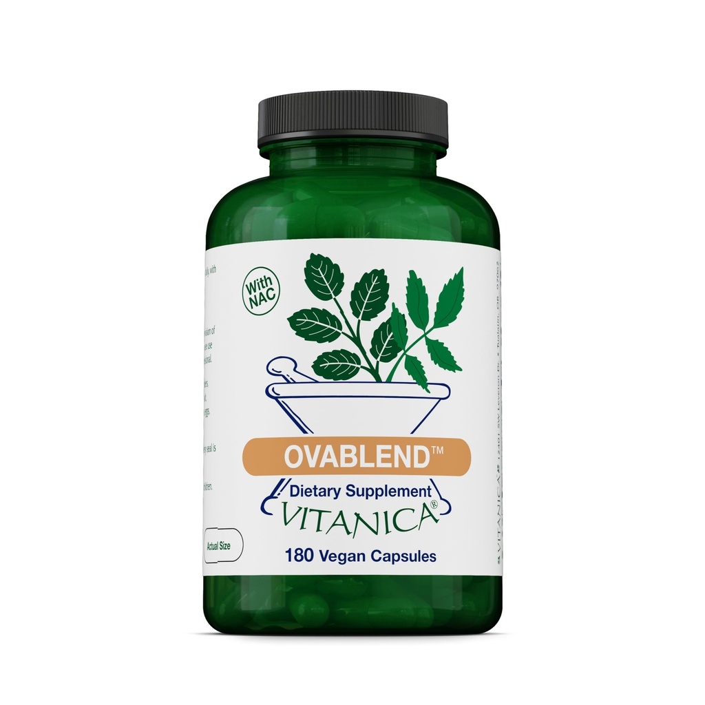 Vitanica OvaBlend - Ovarian Health & Hormone Balance for Women - Συμπλήρωμα υποστήριξης ενδοκρινών με ρίζα Sarsaparilla & NAC - συμπλήρωμα διατροφής βοτάνων για γυναίκες - Pro Logo - 180 Vegan Caps