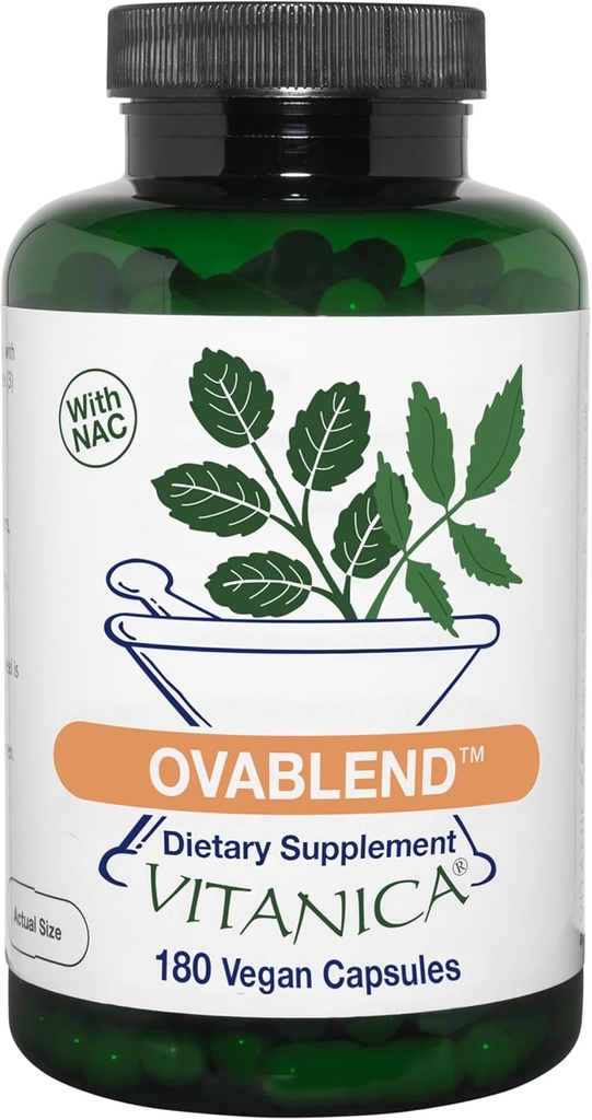 Vitanica OvaBlend - Ovarian Health & Hormonlar Kadınlar için Denge - Endocrin Support Supplement with Sarsaparilla Root & NAC - Herbal Diyet Supplement for Women - Pro Logo - 180 Vegan Caps