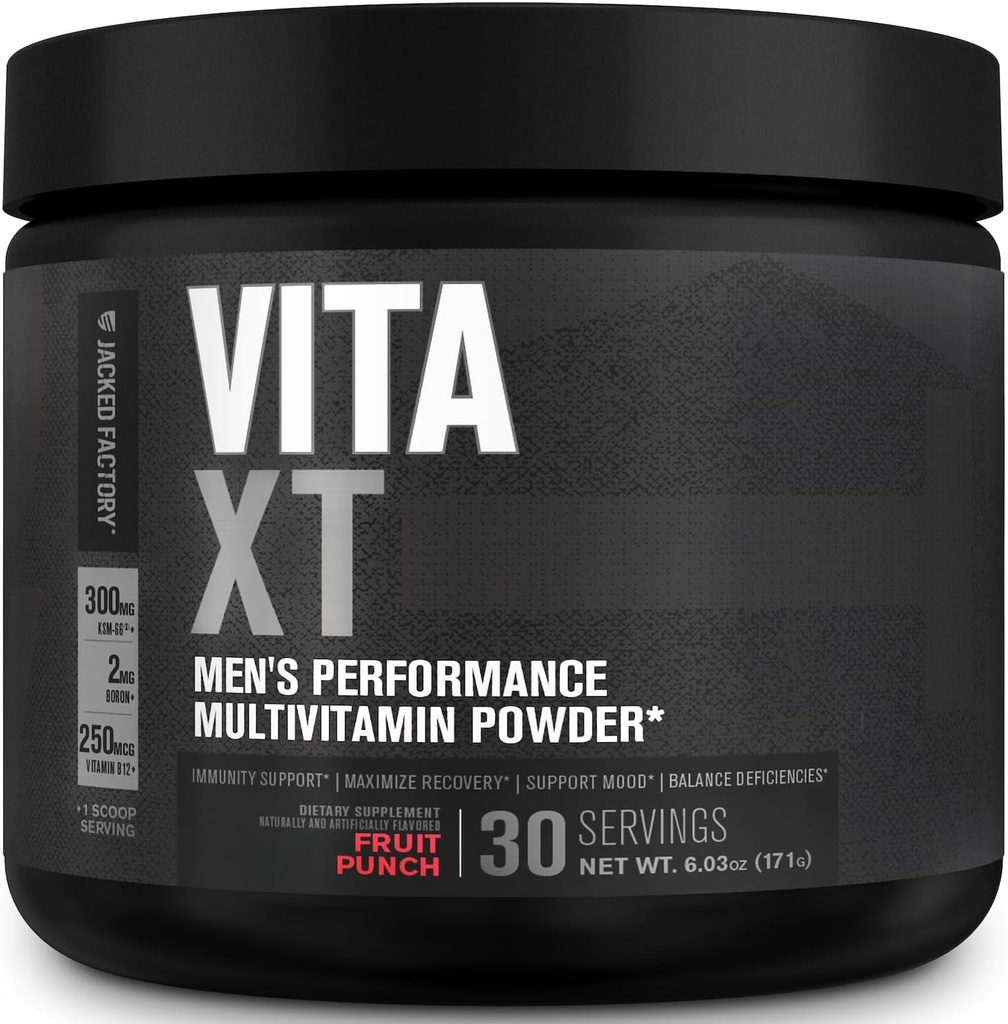 Jacked Factory Vita XT Performans Tozu - KSM-66 Ashwagandha, Prebiyotik Fiber, A, C, D, K, B6, B12, & More - Meyve, 30Sv