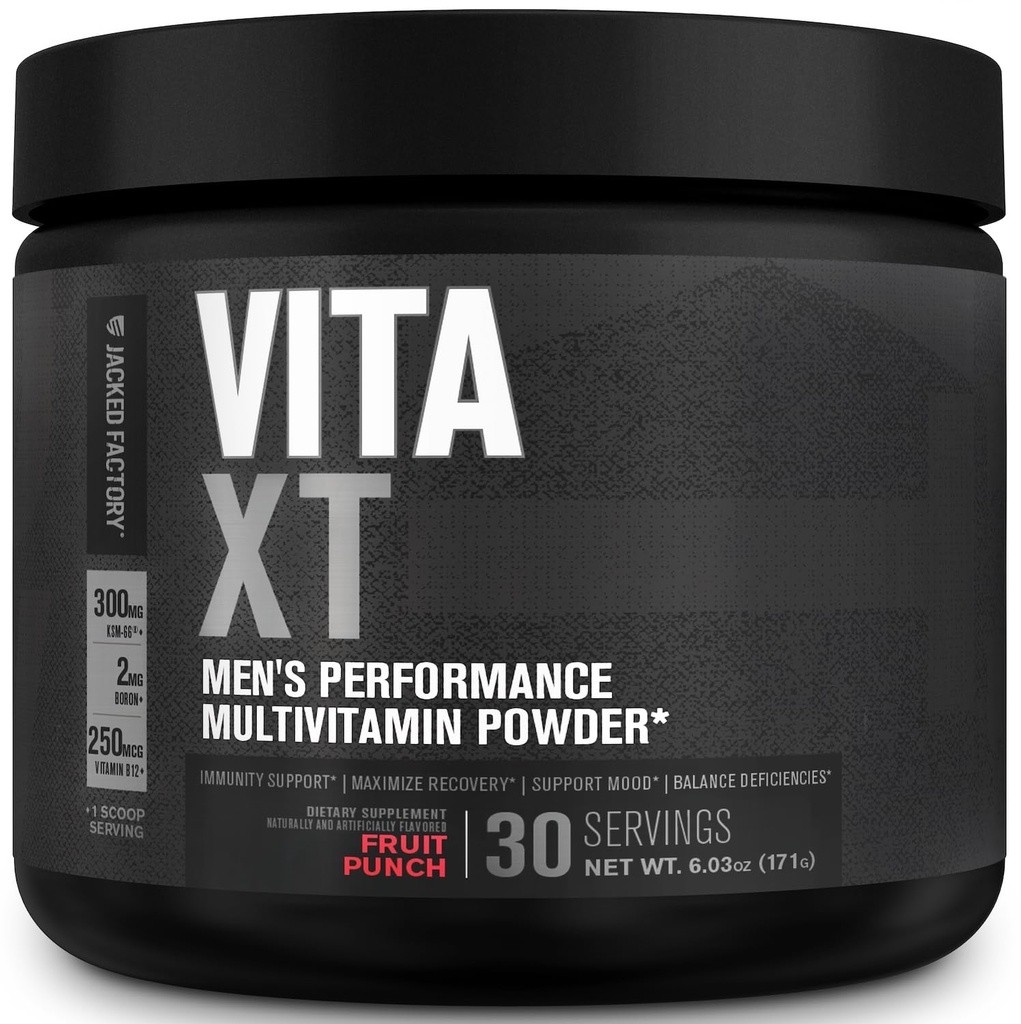 Jacked Factory Vita XT Performans Tozu - KSM-66 Ashwagandha, Prebiyotik Fiber, A, C, D, K, B6, B12, & More - Meyve, 30Sv