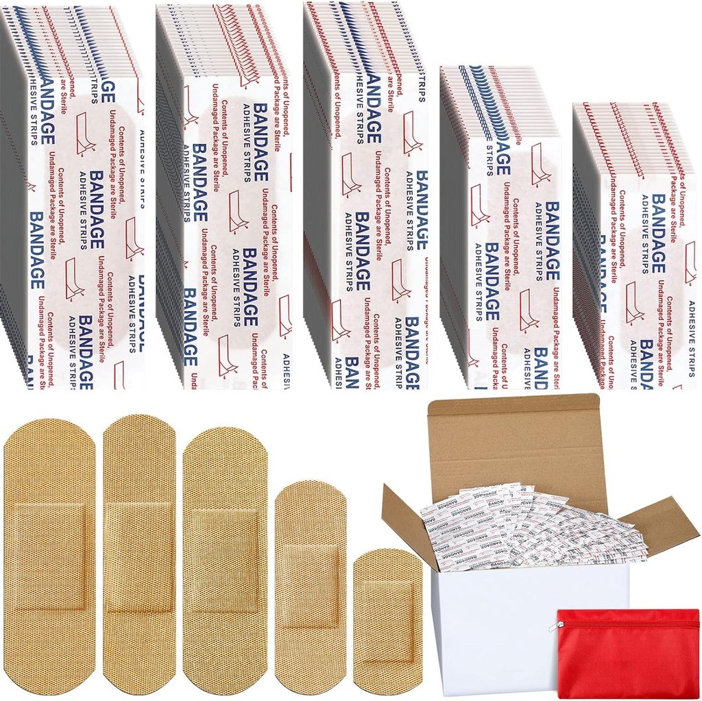 Lounsweer 2000 Apples Fabric Prestige Bandages Çeşitli Paket Bulk Assorted Dimensions Flex Breathable Patch Fabric Bandages for Family First Aid Skinpu, Natural Bandages