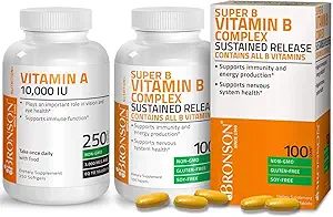 Bronson Super B Vitamin B Kompleksi Sustained Slow release + Vitamin A 10.000 IU Premium Non-GMO Formula