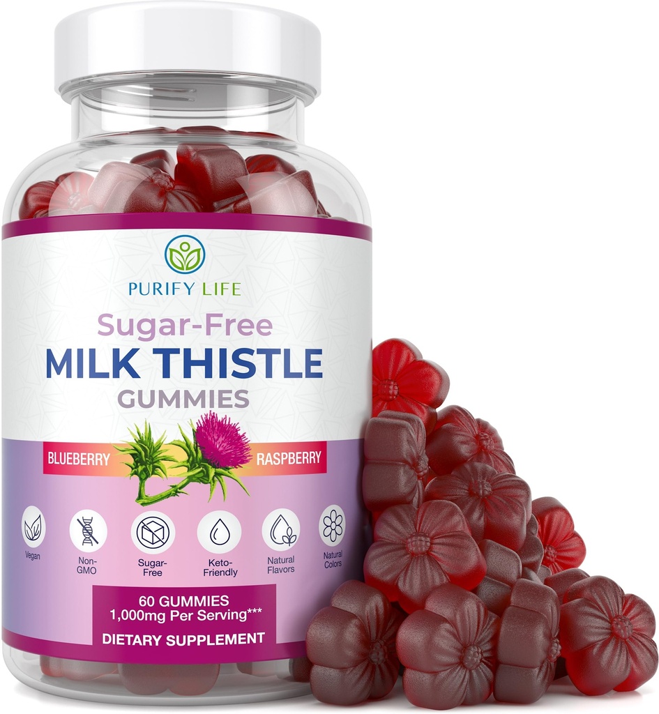 Sugar-Free Milk Butle Gummies for Liver Cleanse Detox & Tamir (Doğal Blueberry-Raz Flavor) Cardo Mariano, Cleansing Milk Butle Extract & Antioksi Support, Vegan, Pills & Capsules
