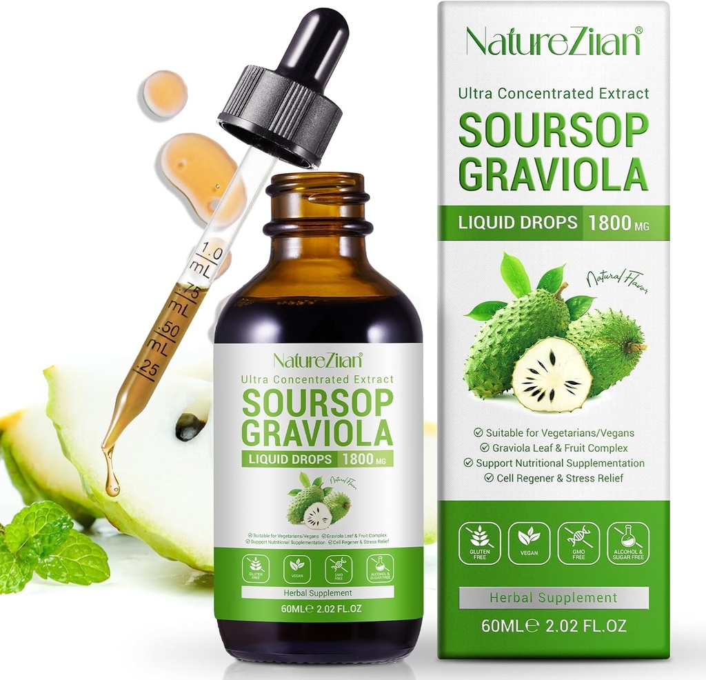 Soursop Graviola Liquid Drops - Soursop Bitters - Soursop Leaves Ekstraksiyon - Doğal Antioksi - Hücre Destek & Rejenerasyon - Immune Boost - Relax - Liver ve Sleep (1)