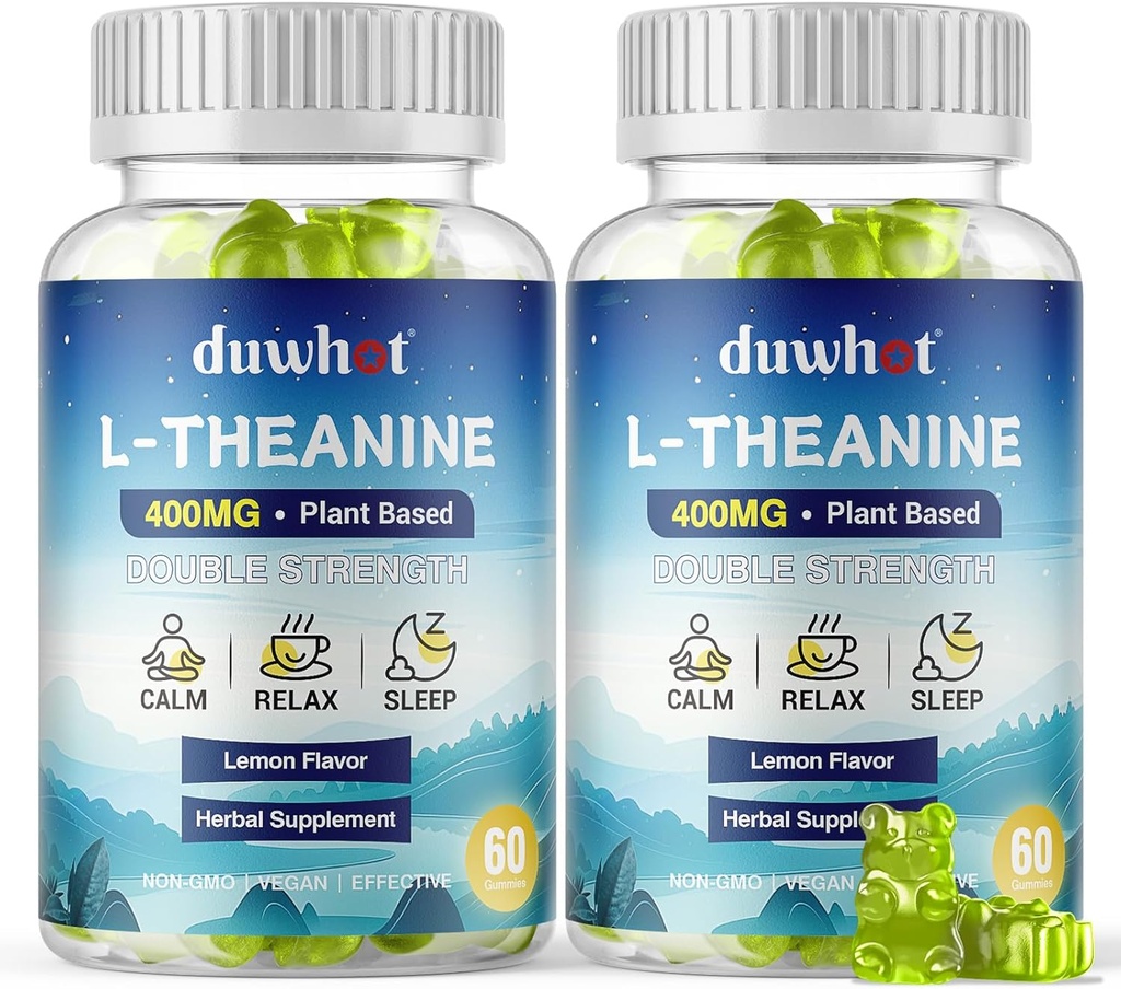L-Theanine Gummies 400 mg, Chewable Theanine Supplement for Yetişkinler & Kids 4+, Natural Stress Relief, zzZ & Focus Supplement, Vegan, Low Sugar, Non-Drowsy, Lemon Flavor, 120 Chewables