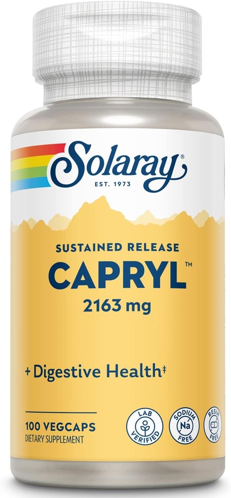 SOLARAY Capryl | Sustained Release Caprylic Acid | Sağlıklı Gastrointestinal Tract Desteği | 16 Hizmetler | 100 VegCaps