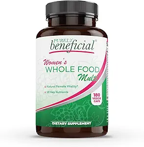 PURELY ευεργετικά Women’s Women’s Whole Food MultiVitamin –58 Βασικά θρεπτικά συστατικά Συμπεριλαμβανομένων βιταμινών, ορυκτών, βοτάνων, προβιοτικών, με σίδηρο, μαλλιά, δέρμα & νυχιών Complex για πλήρη γυναικεία ευεξία- 180 Καψάκια