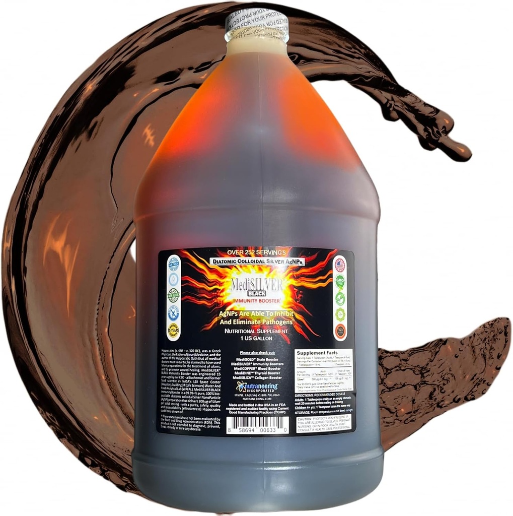 MediSILVER Black Immunity Booster Diatomic True Colloidal Silver AgNP Nutrient - 1 Gallon in Opaque Plastic Jug