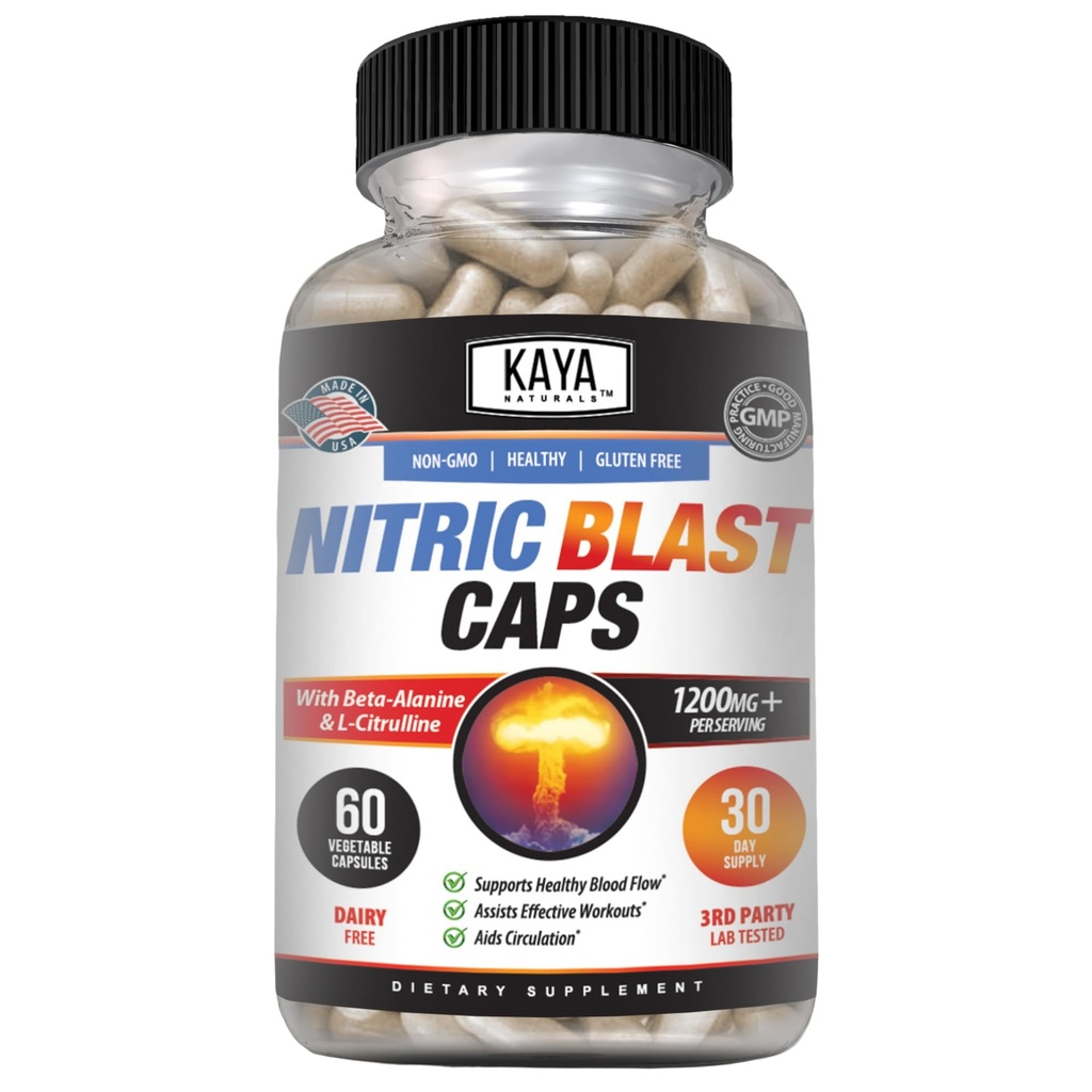 Kaya Naturals - Nitric Blast Potent All-Doğal Herbal Supplement for maximum Health Faydaları | Pre-Workout | Artan Enerji | Improv Nighttime Performansı (60 Kont (kırda 1)