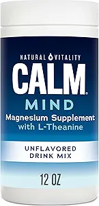 Doğal Vitality Calm Mind Magnezyum, Citrate + L-Theanine Toz, Stres Yardımı için Tamam, Gluten Free & Vegetarian, Unflavored, 12 oz.