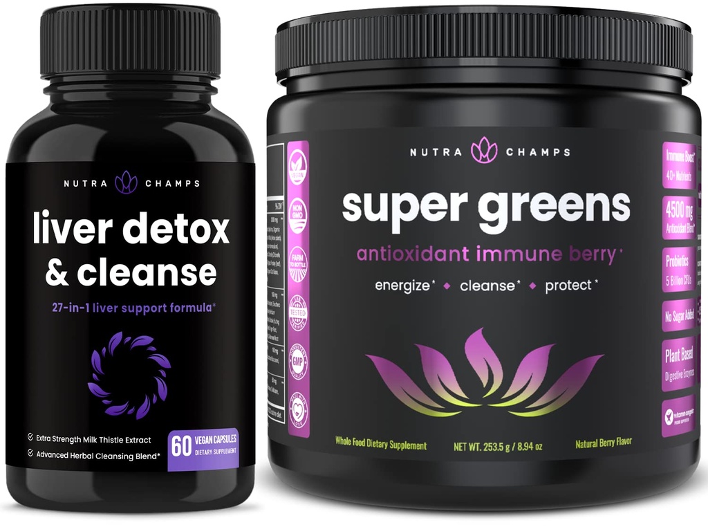 NutraChamps Liver Cleanse Detox Κάψουλες και Super Greens Αντιοξειδωτικό Superfood Powder Bundle