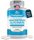 Chelamax Γλυκινικό μαγνήσιο. Νεκρή Θάλασσα Πηγή, 100% Χηλικό Μαγνήσιο για την υποστήριξη του ύπνου, Μυϊκές Κράμπες, Υγεία των οστών. Κατασκευασμένο στις ΗΠΑ, 3ο Party Tested,Heavy Metal Free,Glicinato de Magnesio Κάψουλες.