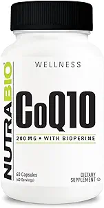 NutraBio CoQ10 Dietary Supplement with Bioperine, Healthy Heart Function & Cellular Energy Production, 200mg - 60 Capsules
