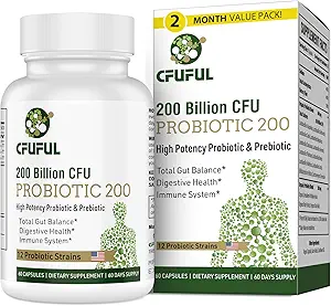 Kadınlar ve Erkekler için probiyotikler, 200 Milyar CFU 12 Strains ile Digestive Health Gut, Immune, Bloating & Gas, Enerji, Genel Sağlık, Raf Stable - 2 Ay Supply