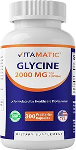 Vitamatic Glycine συμπλήρωμα, 2000mg ανά υπηρεσία, 300 Count, μη ΓΤΟ, Χωρίς γλουτένη