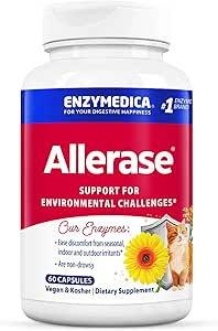 Enzymedica, Allerase, Non-Drowsy Enzyme Supplement to Help Relieve Mevsim Mucus Buildup, 60 Count Count