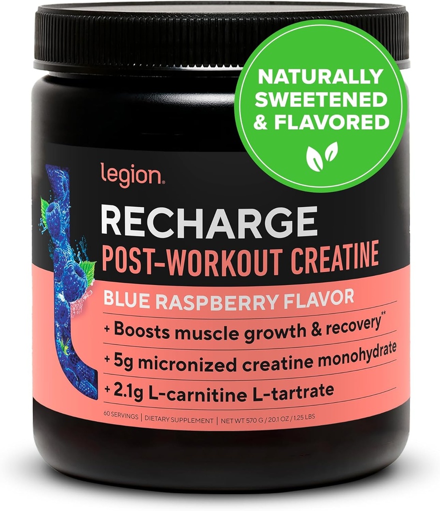 Legion Recharge Post Workout Supplement - Όλα τα φυσικά μυών Builder & Recovery Drink Με Μικρονωμένο Creatine Monohydrate. Φυσικά γλυκασμένα & αρωματισμένα, ασφαλή & υγιεινά. (Μπλε Βατόμουρο, 60 εξυπηρετούν)