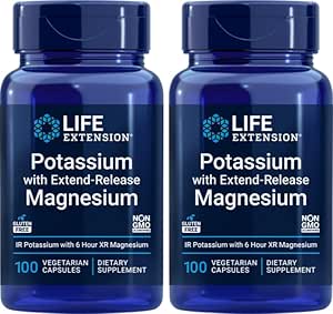 Life Extension 99mg Potassium with Extend-Release Magnesium 250mg, 100 Veg Caps (Pack of 2) - Gluten-Free – Non-GMO – Vegetarian Supplement for Men and Women - Dual-Action Mineral Formula