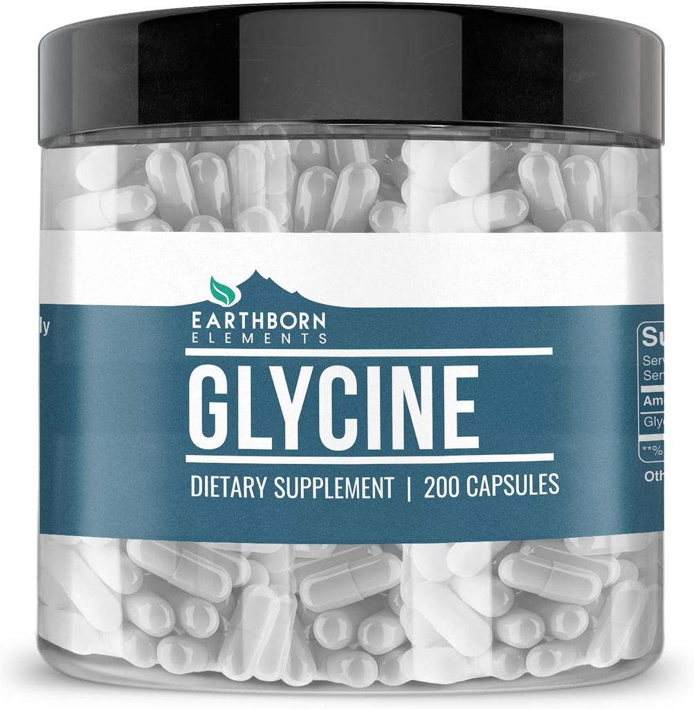 Earthborn Elements Glycine 200 Capsules, Pure & Undiled, No Wordss