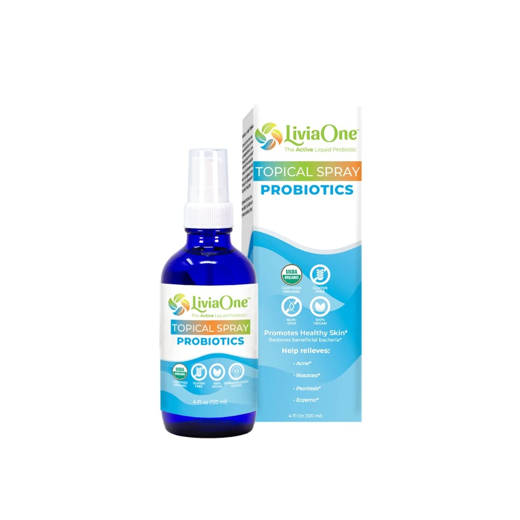 LiviaOne USDA Organic Topical Probiyotiks for Skin Health | Lactobacillus Acidofilius Probiyotik | Gut Health & Immune Support Supplement | Vegan | Non-GMO | Gluten Free | 4 Fl Oz