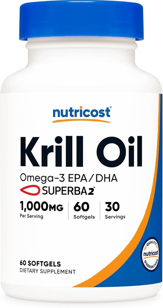 Nutricost Krill Oil 1000 mg, 60 Softgels - Omega-3 EPA-DHA Krill Oil Supplement, Superbakrill