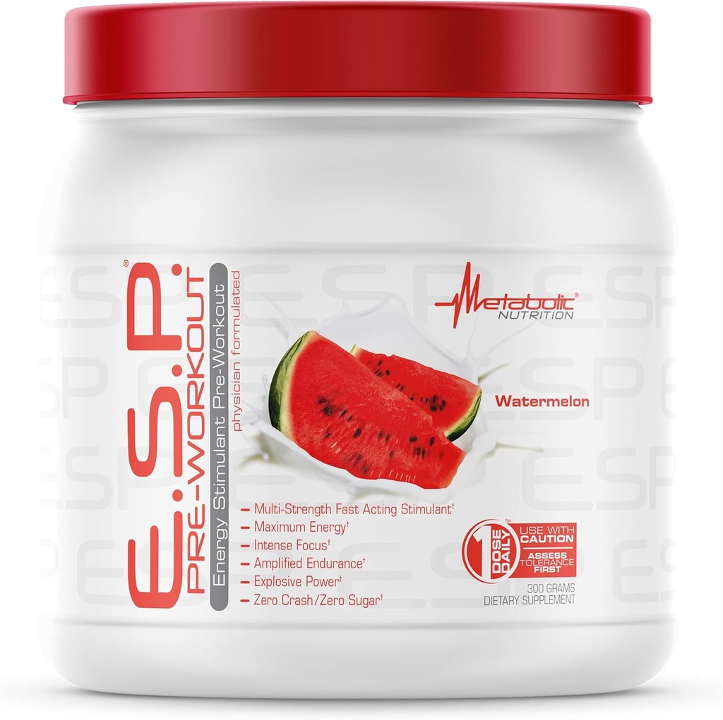 Metabolik Beslenme - ESP - Pre Workout, Pre Intra Workout Supplement, Energy & Endurance Stimulating, Natural, Safe & mental Focus, Watermelon 300 Grams (90 Hizmet)