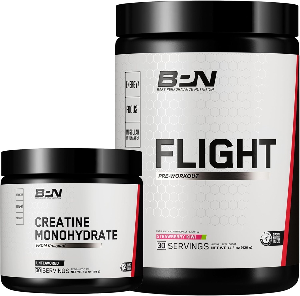 BARE ΕΠΙΔΟΣΕΙΣ ΔΙΑΤΡΟΦΗ BPN Creatine Monohydrate & Πτήση Προ προπόνηση (Strawberry Kiwi) Bundle