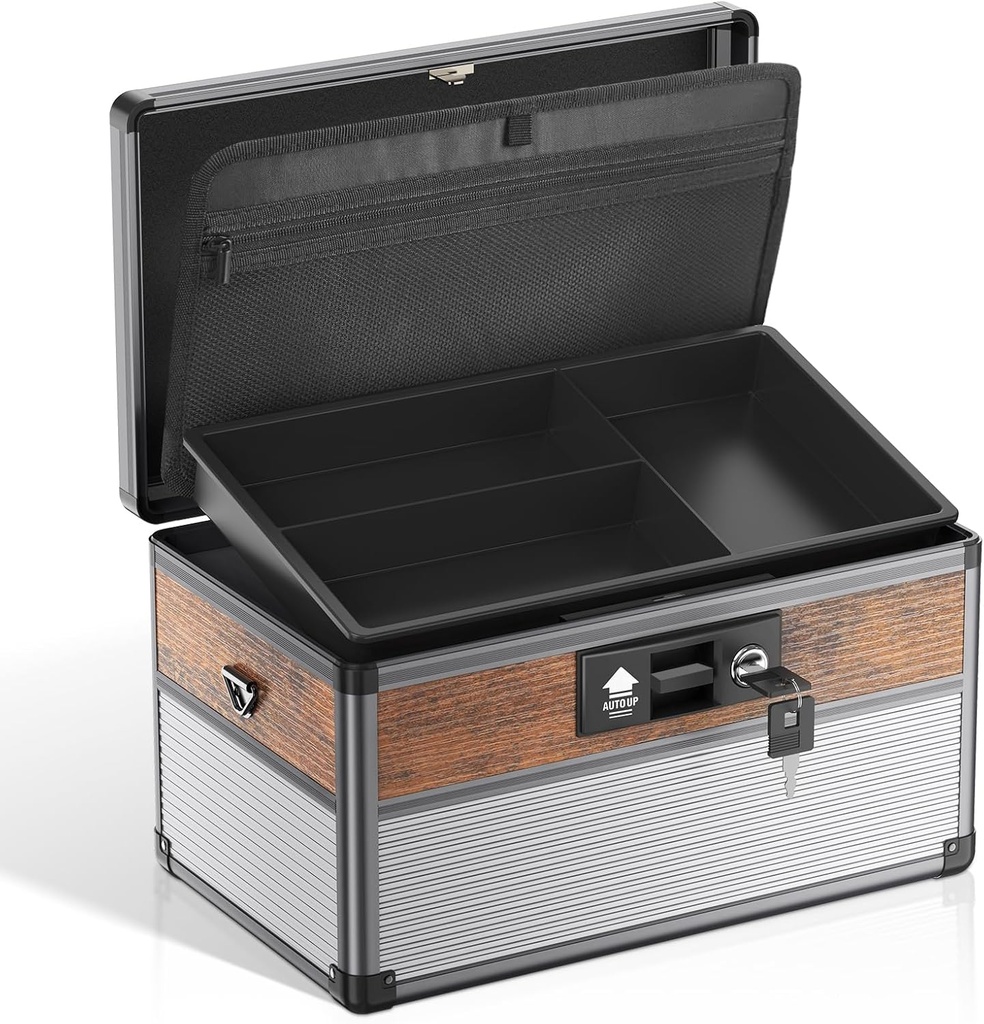 Glosen Medicine Lock Box,locking medicine box, Security Lock Boxes【Medium Black】 12 x 7.68 x 7.87 Inch, First Aid Key Safe Box for Medication