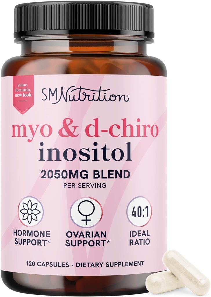 Myo-Inositol & D-Chiro Inositol for Hormone Balance for Women | Fertility, Ovarian Health & Cycle Support | Ideal 40:1 Ratio, Myoinositol 2000mg & D Chiro 50mg | Ovarian Support Vitamins | 120 Ct.