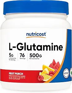 Nutricost L-Γλουταμίνη σκόνη 500 γραμμάρια (Fruit Punch) - (76 σερβίτσια ανά φιάλη)