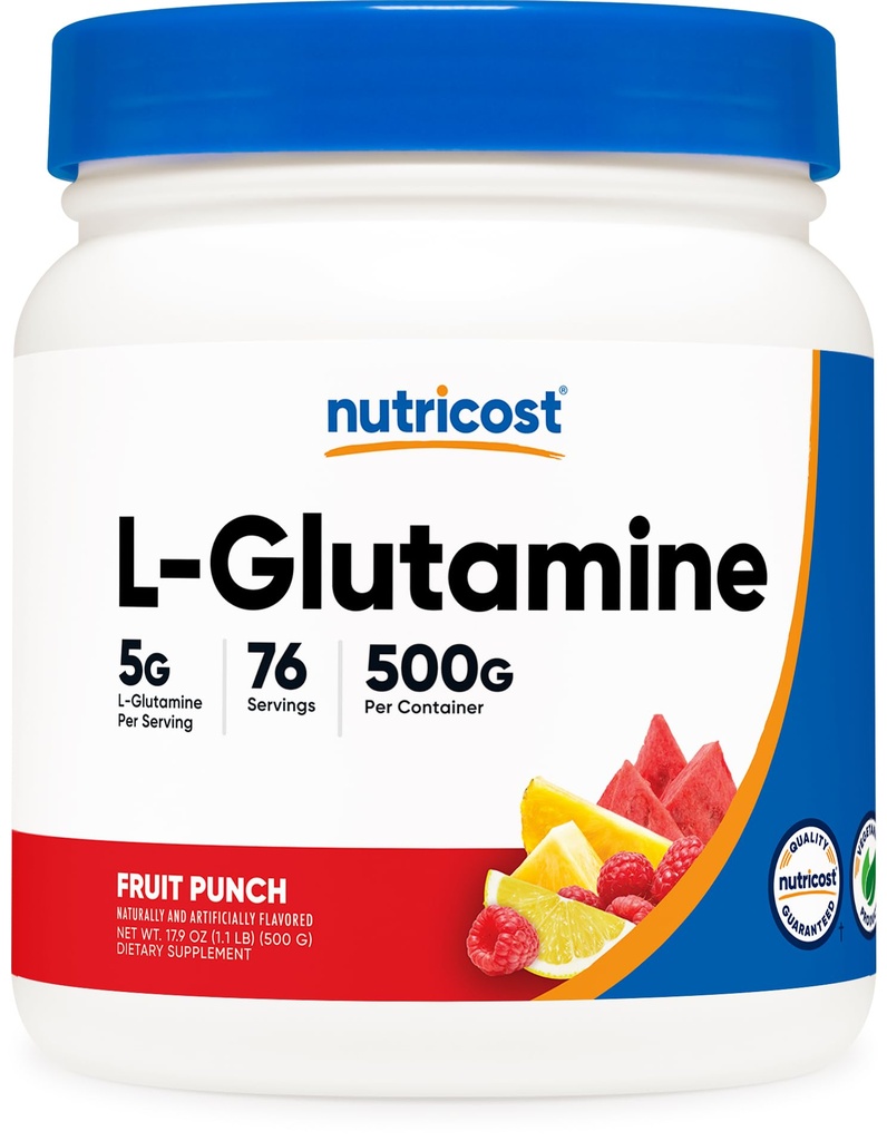 Nutricost L-Γλουταμίνη σκόνη 500 γραμμάρια (Fruit Punch) - (76 σερβίτσια ανά φιάλη)