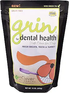 Στο Clover Natural Dental Treat, Grin, φρεσκοαναπνοή σκυλί μασήστε θεραπεία με πρεβιοτικά, φρεσκοαναπνοή Tartar Control, καθημερινή Chew συμπλήρωμα για σκύλους υποστηρίζει τσίχλες και δόντια σκύλου