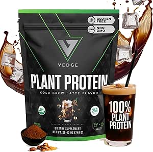 vedge Vegan Protein Powder - Plant Protein Pea, Pumpkin & Sunflower - USDA Organic, Amino Acids, Dairy Free, Gluten Free, Soy Free, Keto, Non GMO - Cold Brew Latte - 20 Μερίδες