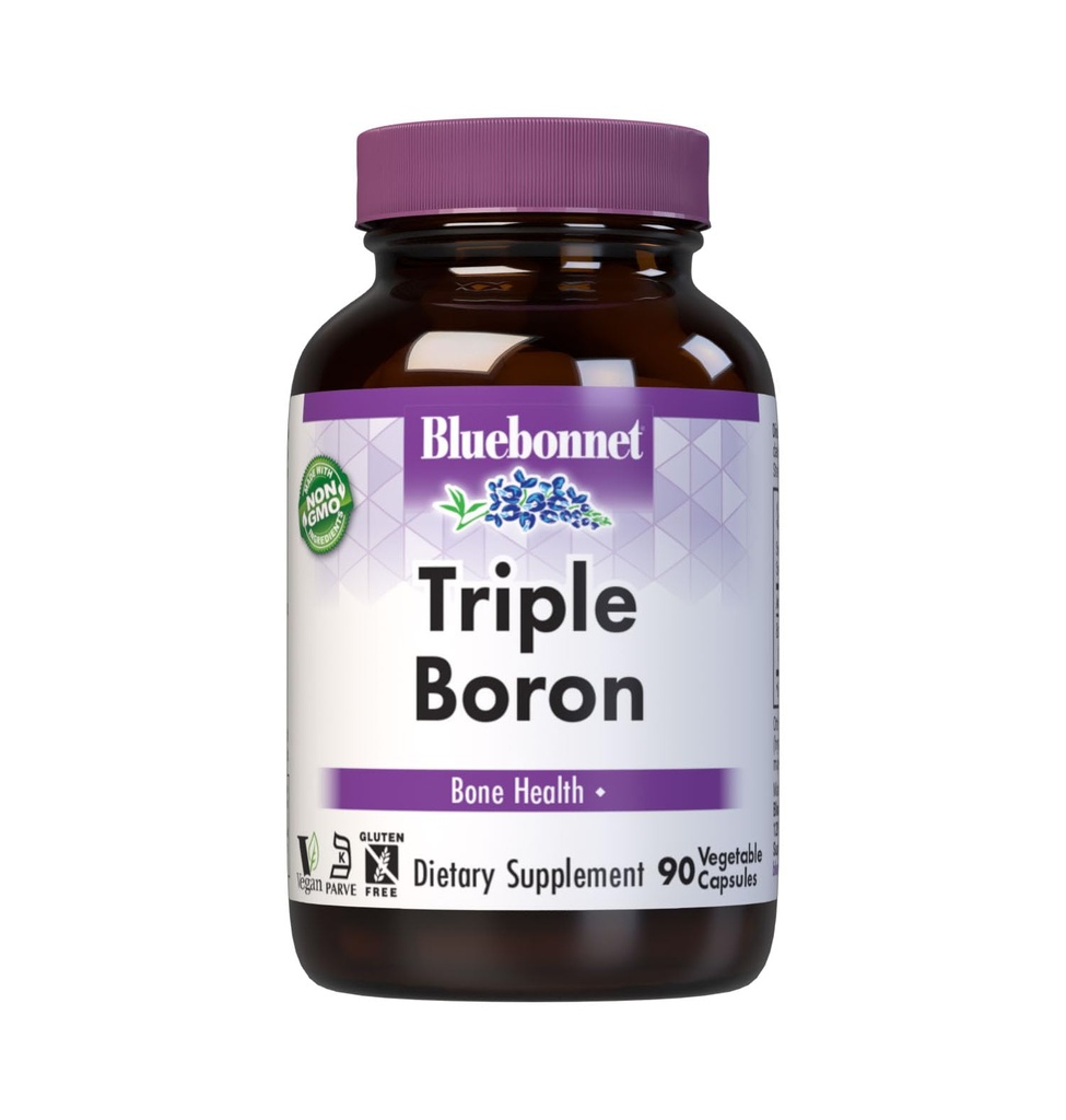Bluebonnet Triple Boron 3 mg Trace Mineral Bone Support - Boron Supplement for Men & Women with Citrate Aspartate & Glycinate - Vegan, Non-GMO - 90 Vegetarian Caps, 90 Day Supply