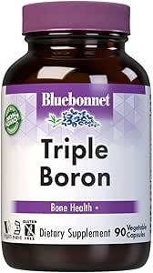 Bluebonnet Triple Boron 3 mg Trace Mineral Bone Support - Boron Supplement for Men & Women with Citrate Aspartate & Glycinate - Vegan, Non-GMO - 90 Vegetarian Caps, 90 Day Supply