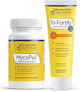Researched Nutritionals Mold Detox Duo - MycoPul Advanced Toxin Binder (30 Capsules) & Tri-Fortify Liposomal Glutathione (8 Oz) - 2 Products Made to Support Removal of Mycotoxins