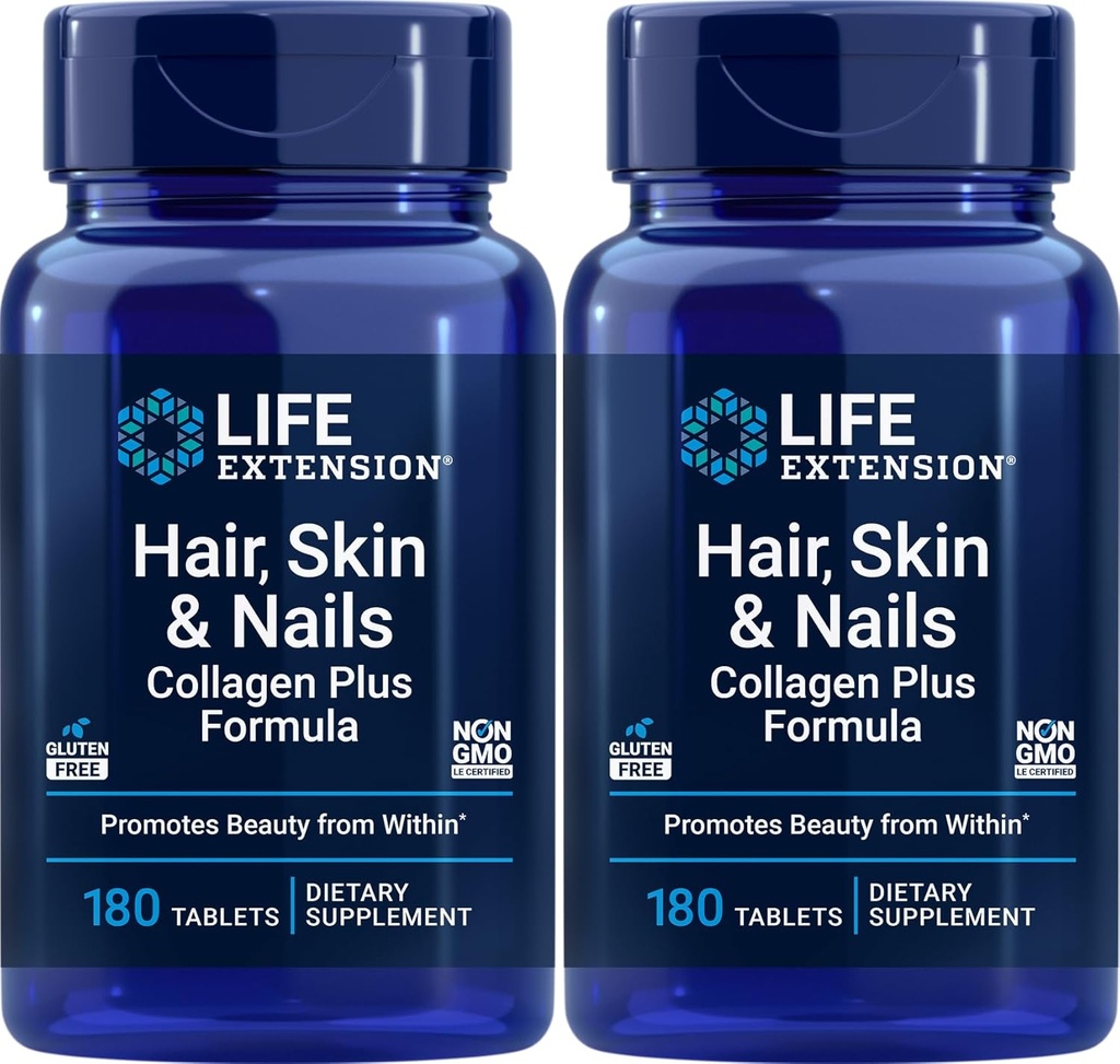 Life Extension Hair, Skin & Nails Collagen Plus Formula, 180 Tablet (Pack of 2)
