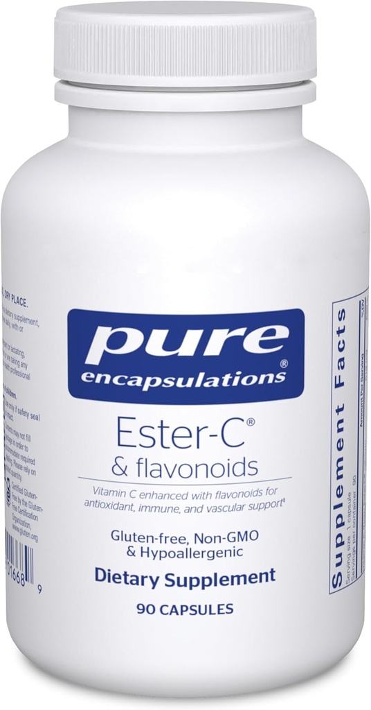 Pure Encapsulations Ester-C & Flavonoids - Συμπλήρωμα Βιταμίνης C για Αντιοξειδωτικά - Ανοσοποιητική & Αγγειακή Υποστήριξη * με Ασβέστιο & Ρουτίνη - Απαλό για Διέγερση - Vegan & Μη ΓΤΟ - 90 Κάψουλες