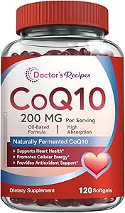 Doktor'un Tartları 200 mg Per Servisi, High Abxia Coenzyme Q10 Supplement with Olive Oil, Heart & Vascular Health, Energy Production & Antioxy Support, 2 Ay Supply, 120 Softgels