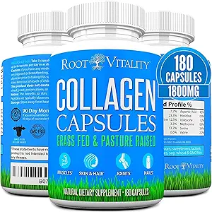 Kök Vitality Collagen Capsule Capsules - Grass-Fed, Pasture-Raized Hydrolyzed Protein Tamam for Skin, Saç, & Nails - Non-GMO, Zero Sugar Daily Pills for Men & Women (180 Capsules)