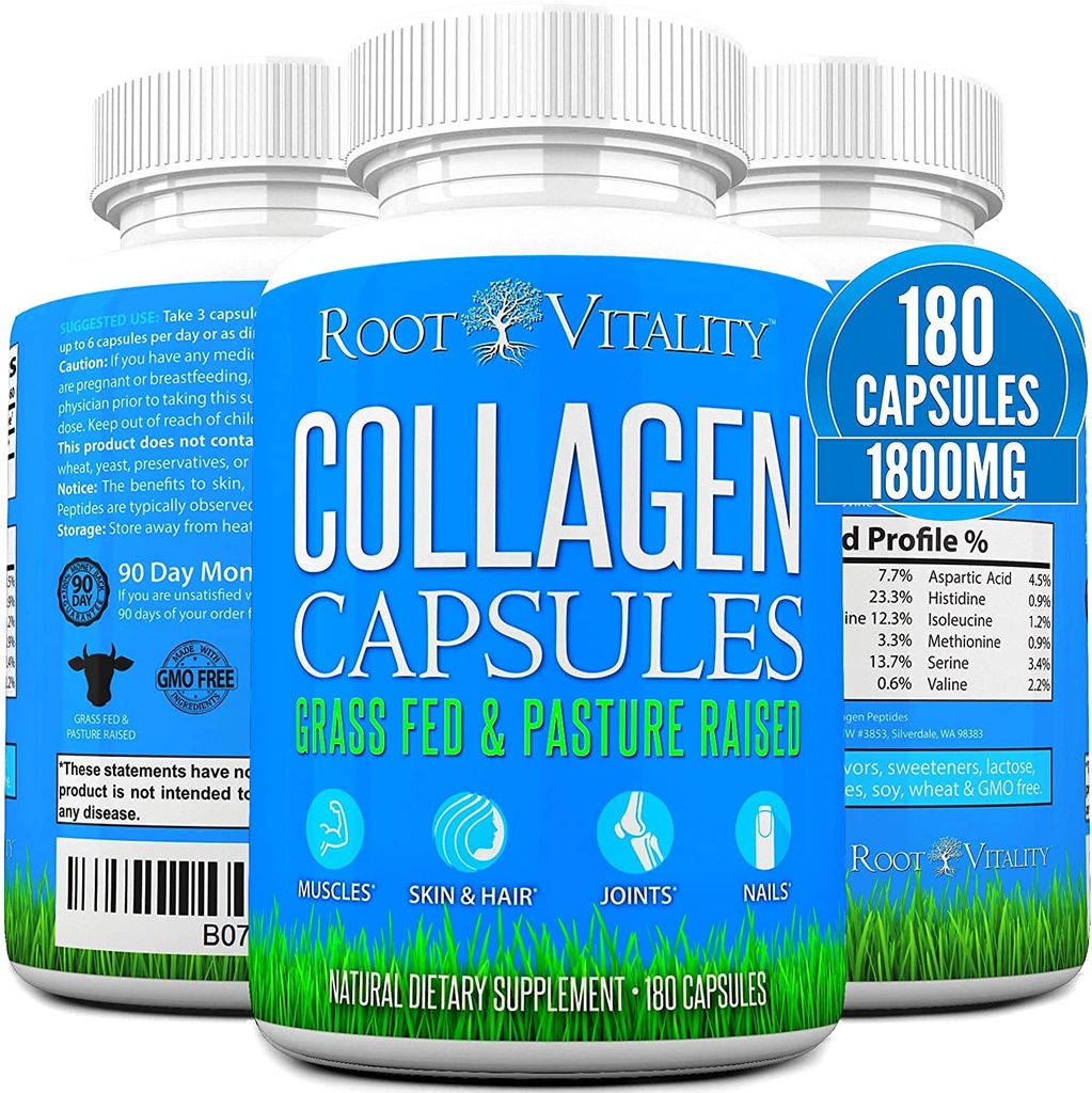 Kök Vitality Collagen Capsule Capsules - Grass-Fed, Pasture-Raized Hydrolyzed Protein Tamam for Skin, Saç, & Nails - Non-GMO, Zero Sugar Daily Pills for Men & Women (180 Capsules)