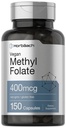 Horbäach Methyl Folate 400 mcg | 150 Vegan Capsules | Non-GMO, Gluten Free | Dietary Supplement