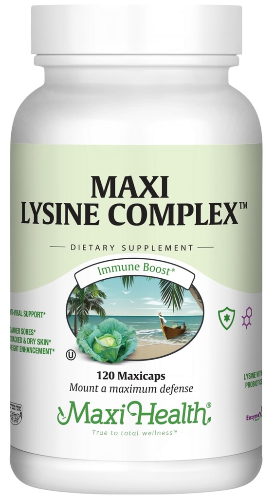 Maxi Health Lysine Complex with Probiotics - L-Lysine 1000mg for Protein Synthesis Canker Sores, and Skin – 60 Κάψουλες