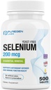 Puregen Labs Selenium 200 mcg Yeast Free Essential Mineral - 500 Vejetaryen Tabletler | Immune & Antioxy Support | Non-GMO, Gluten Free, Made in USA