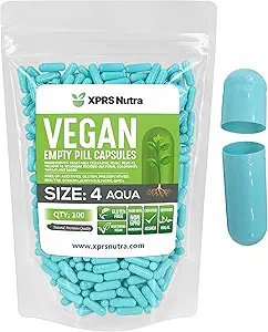XPRS Nutra Μέγεθος 4 κενές κάψουλες - 100 κόμης μικρές κενές κάψουλες Vegan - χορτοφαγικά χάπια DIY φυτική κάψουλα πλήρωσης - πληρωτέα Do-It-Yourself Veggie Pill Caps (Aqua)