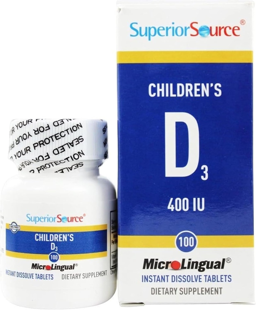 Üstün Kaynak Çocukların Vitamin D3 400 IU - Dişler, Bone & Immune Support Supplement for Kids - Non-GMO - 100 MicroLingual Dissolvable Tabletler